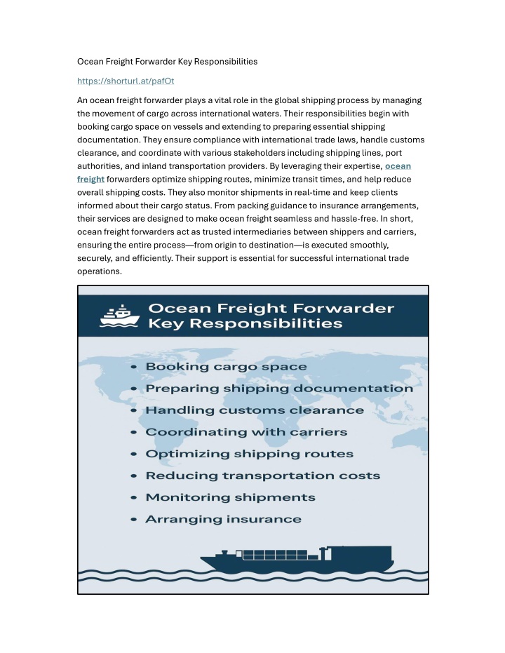 ocean freight forwarder key responsibilities n.w