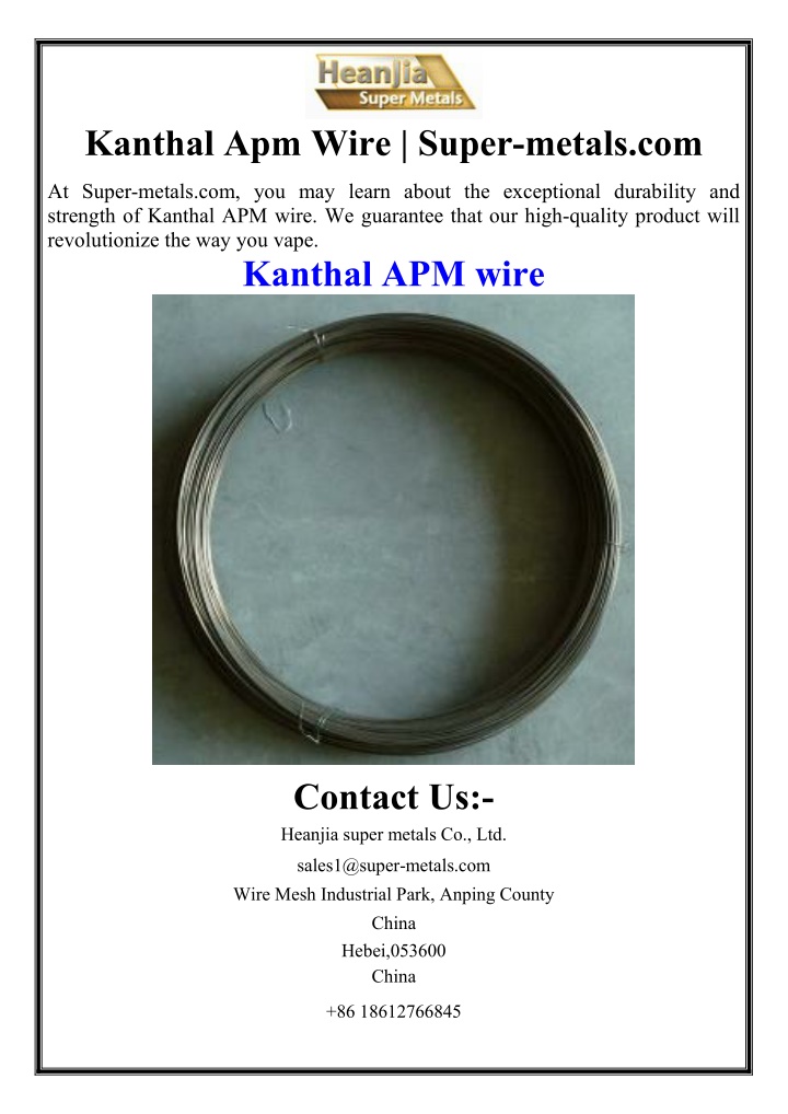 kanthal apm wire super metals com n.w