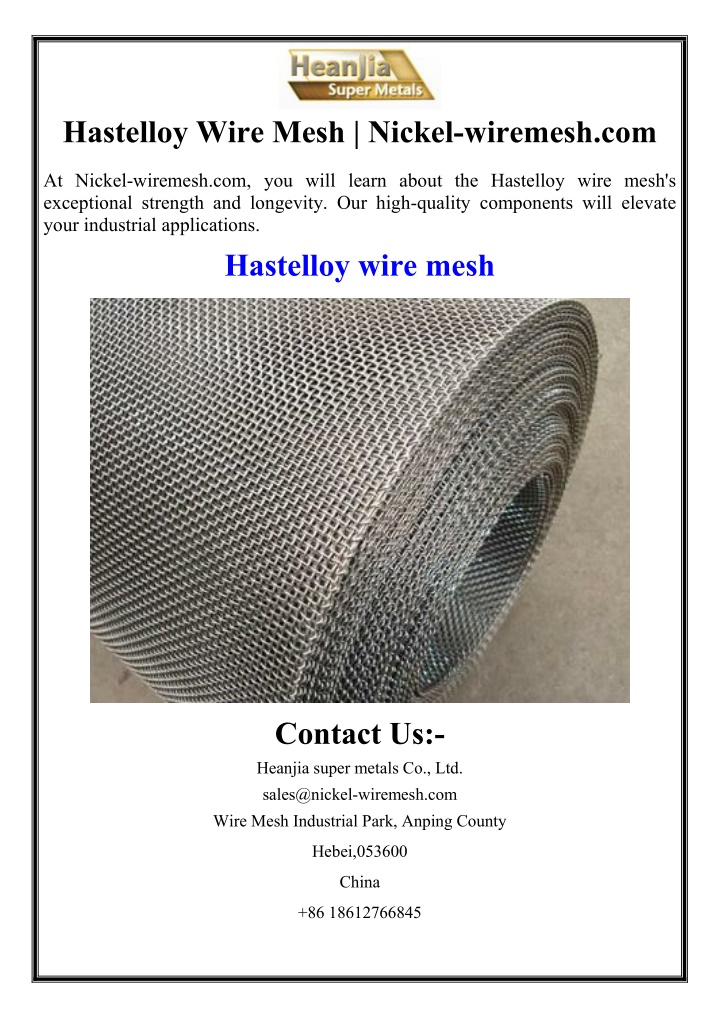 hastelloy wire mesh nickel wiremesh com n.w