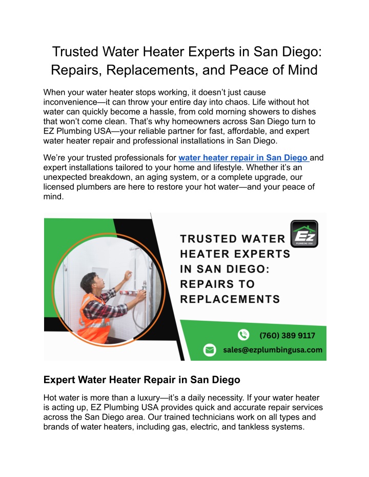 trusted water heater experts in san diego repairs n.w