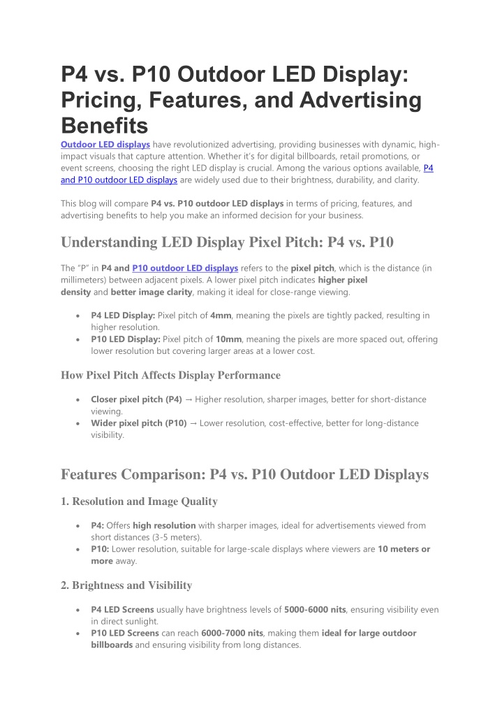 p4 vs p10 outdoor led display pricing features n.w