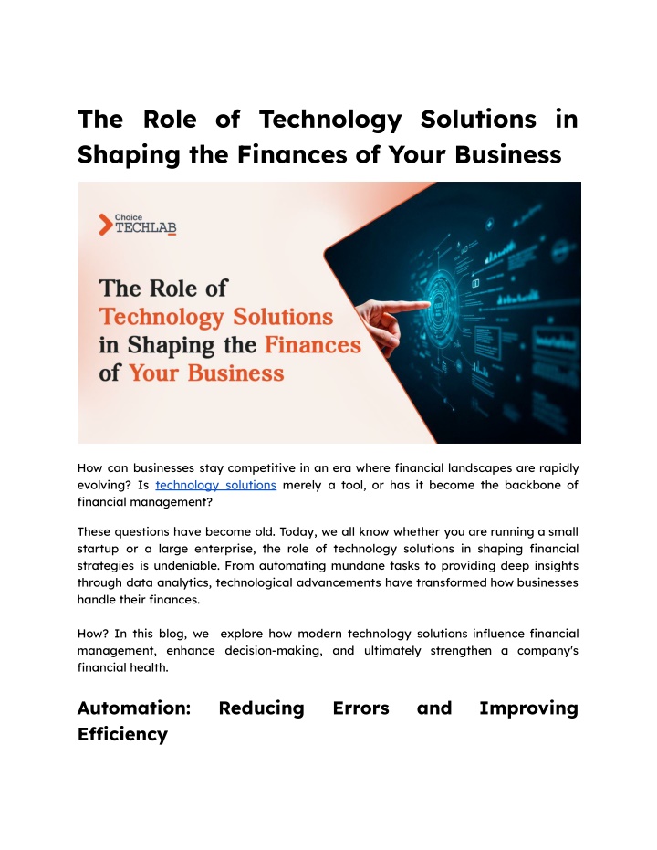 the role of technology solutions in shaping n.w