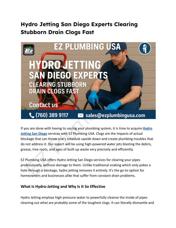 hydro jetting san diego experts clearing stubborn n.w