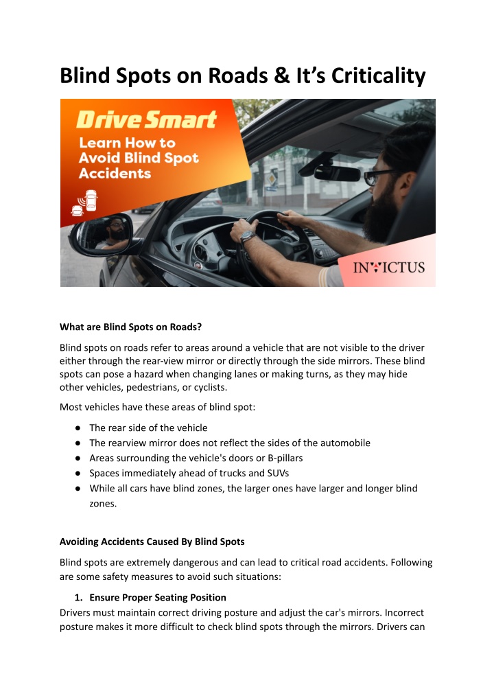 blind spots on roads it s criticality n.w