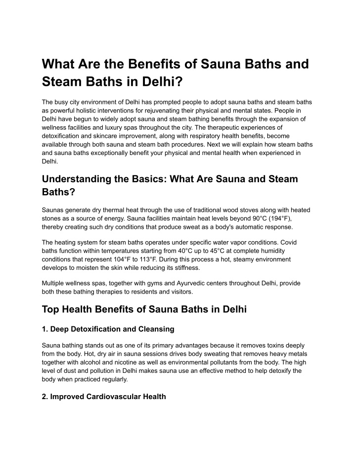 what are the benefits of sauna baths and steam n.w
