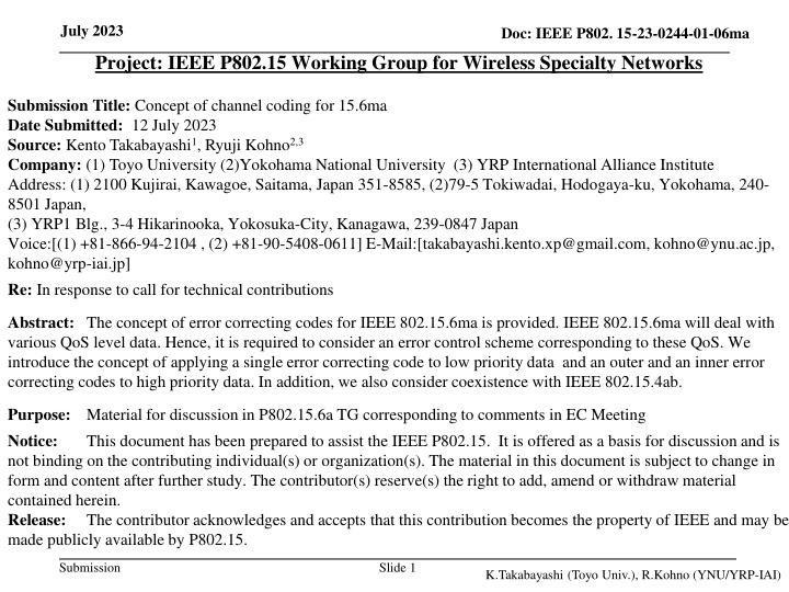 Concept of Channel Coding for IEEE 802.15.6ma