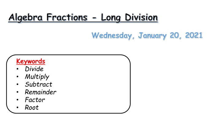 algebra fractions long division n.w