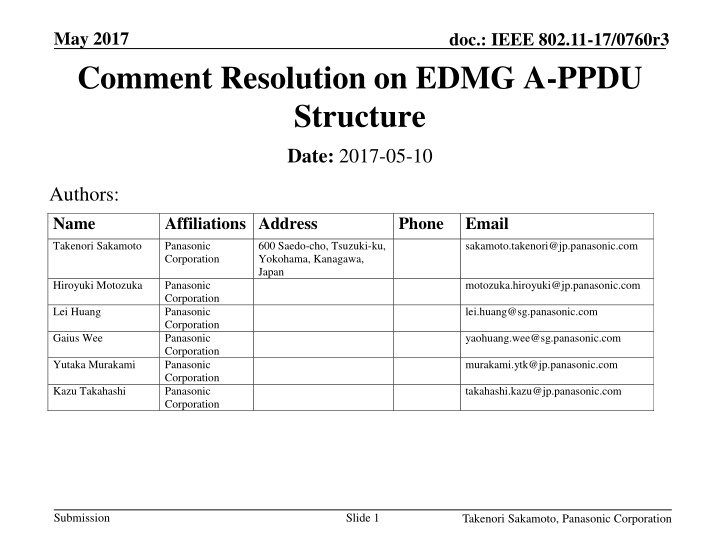 May 2017 Comment Resolution on EDMG A-PPDU Structure