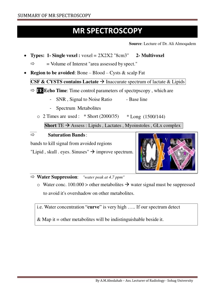 summary of mrspectroscopy n.w