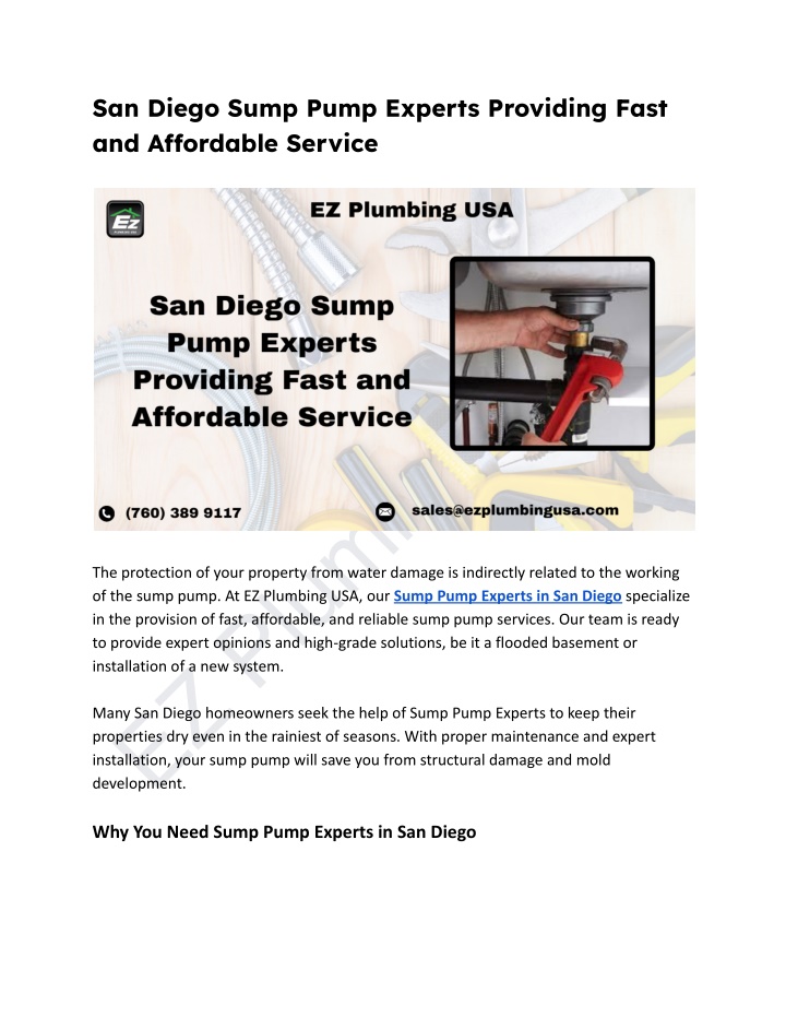 san diego sump pump experts providing fast n.w