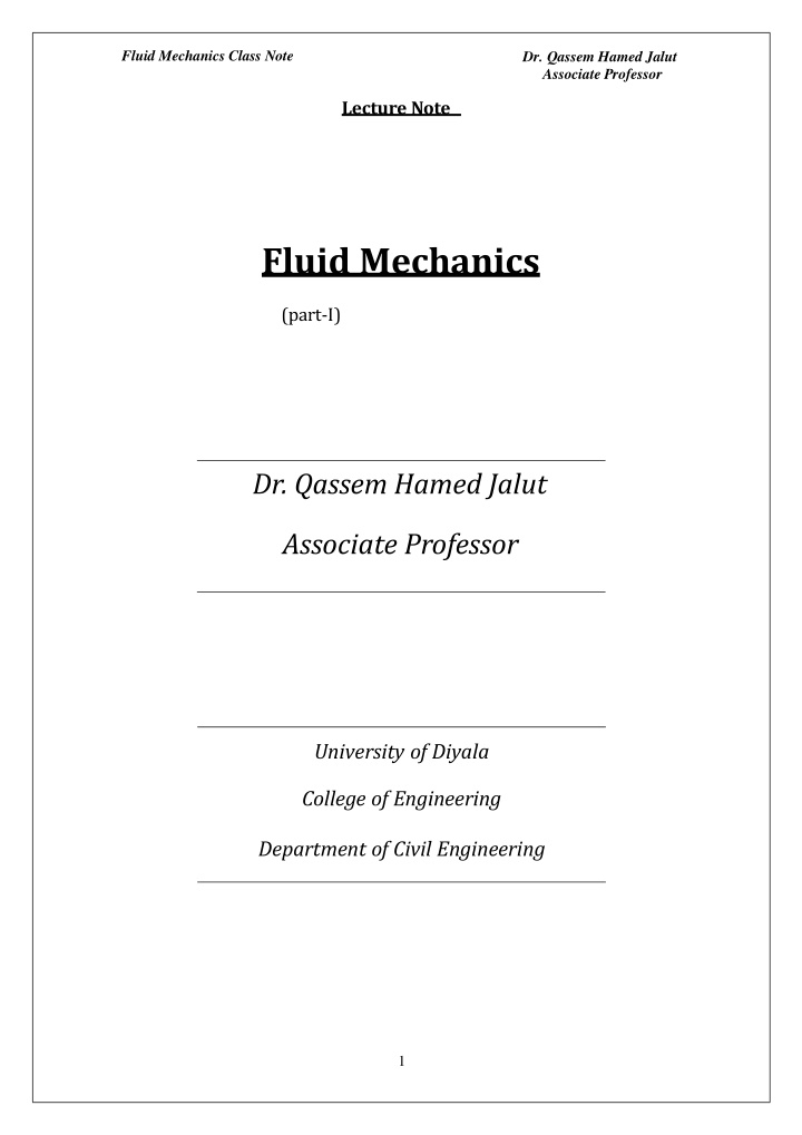 fluid mechanics class note n.w