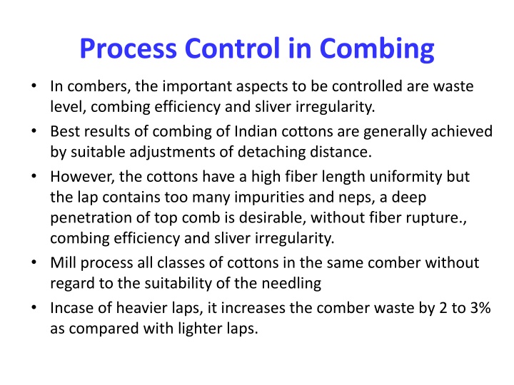 process control in combing n.w