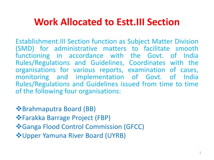 work allocated to estt iii section n.w