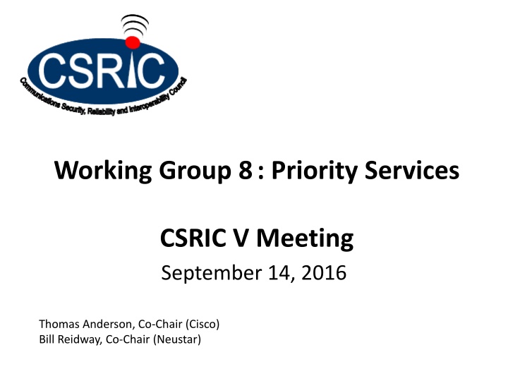 working group 8 priority services n.w