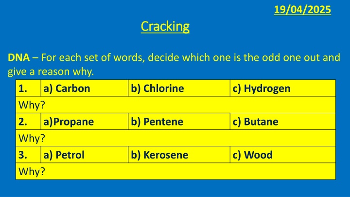 Odd One Out - Hydrocarbons Quiz