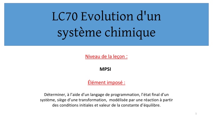 lc70 evolution d un syst me chimique n.w