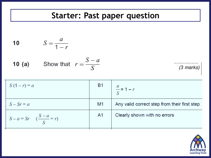 starter past paper question n.w