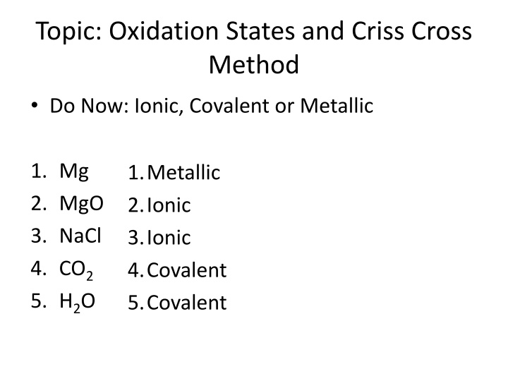 topic oxidation states and criss cross method n.w