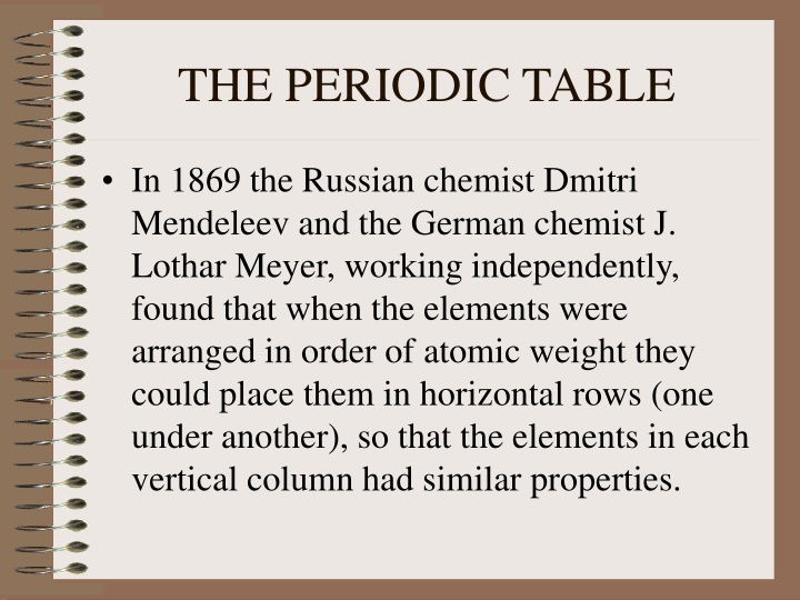 the periodic table n.w