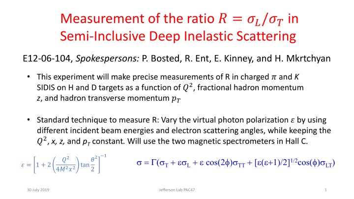 measurement of the ratio in semi inclusive deep n.w