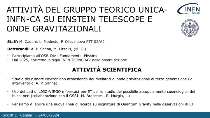 attivit del gruppo teorico unica infn n.w