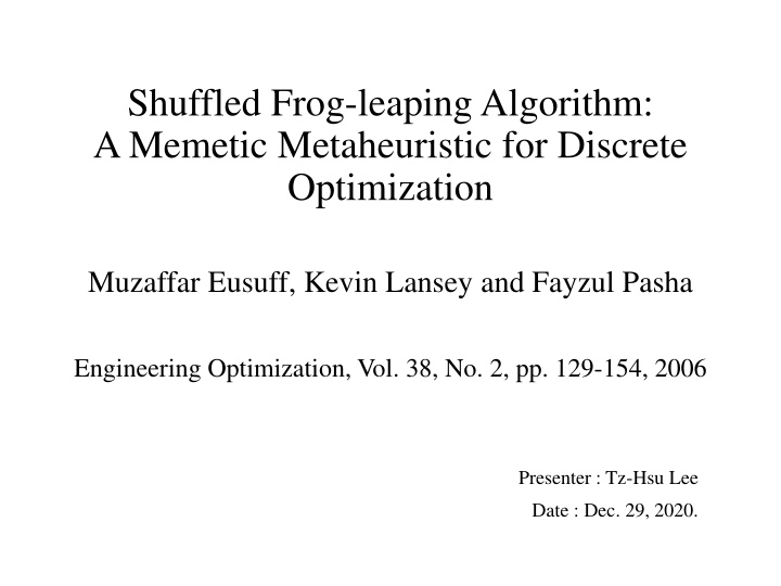 shuffled frog leaping algorithm a memetic n.w