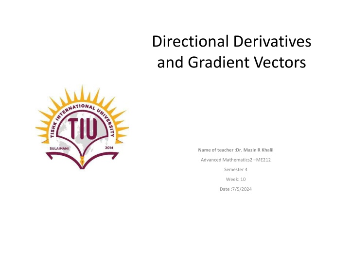 directional derivatives and gradient vectors n.w