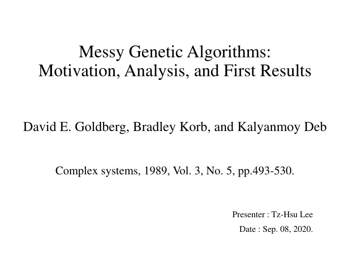 messy genetic algorithms motivation analysis n.w