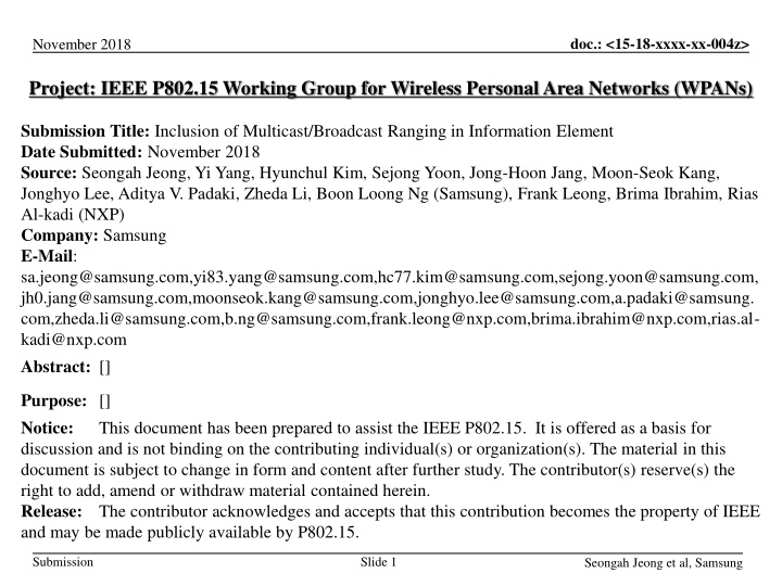 Inclusion of Multicast/Broadcast Ranging in Wireless Personal Area Networks