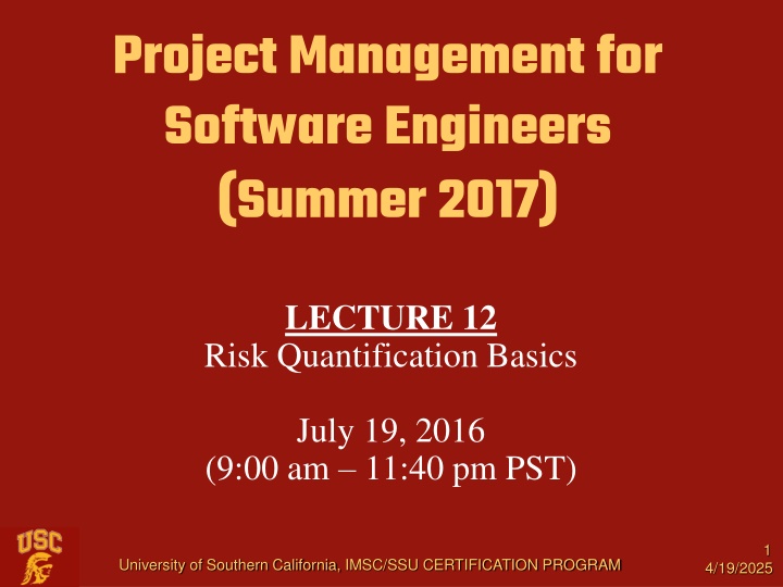 project management for software engineers summer n.w