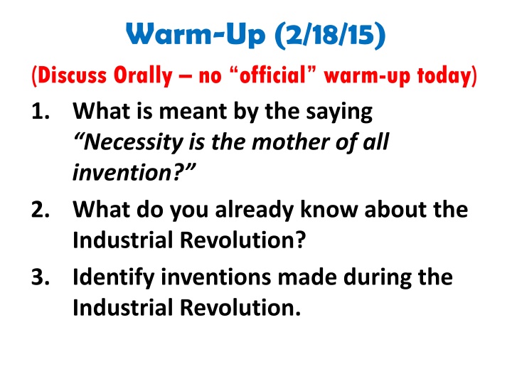 warm up 2 18 15 discuss orally no official warm n.w