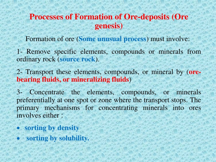 processes of formation of ore deposits ore genesis n.w