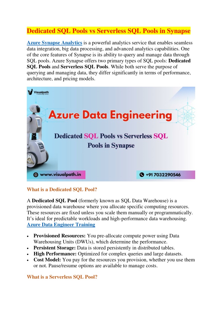 dedicated sql pools vs serverless sql pools n.w