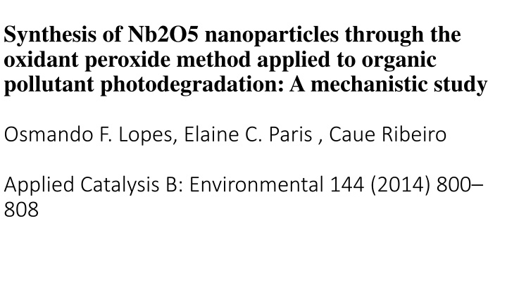 Mechanistic Study of Nb2O5 Nanoparticles Synthesis