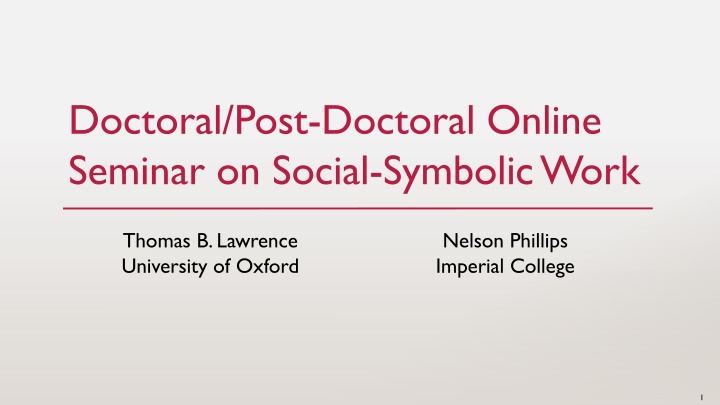 doctoral post doctoral online seminar on social n.w