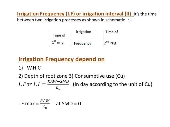 irrigation frequency i f or irrigation interval n.w