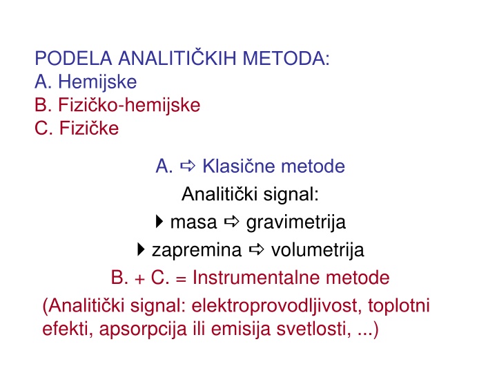 podela analiti kih metoda a hemijske b fizi n.w