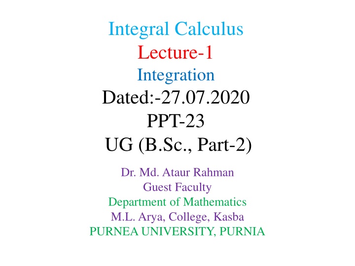 integral calculus lecture 1 integration dated n.w