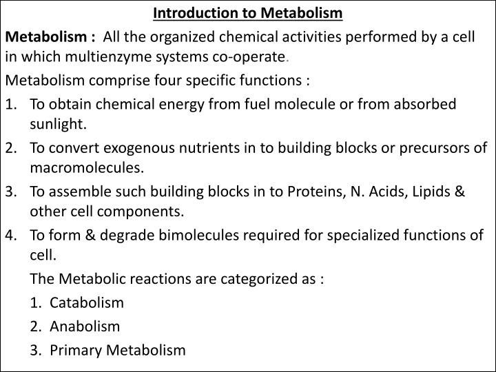 introduction to metabolism n.w