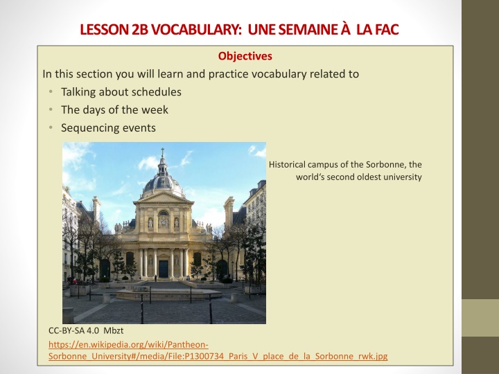 lesson 2b vocabulary une semaine la fac n.w