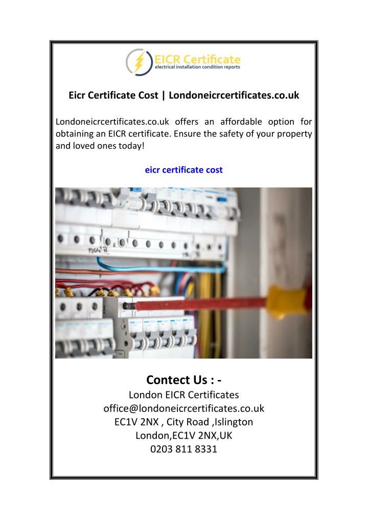 eicr certificate cost londoneicrcertificates co uk n.w