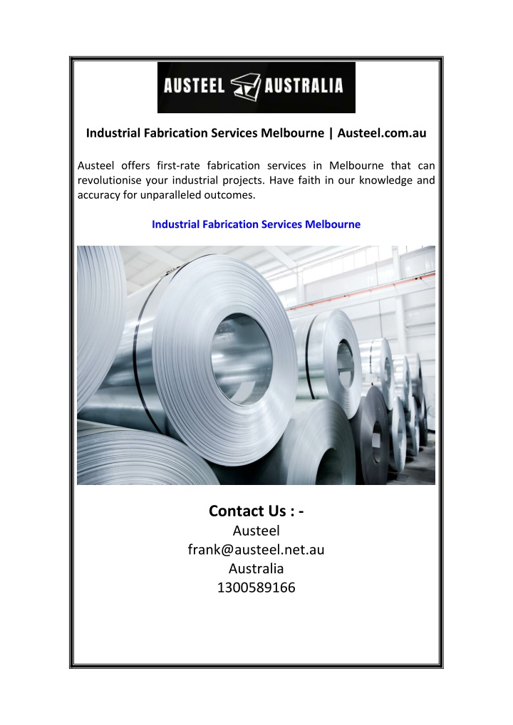industrial fabrication services melbourne austeel n.w