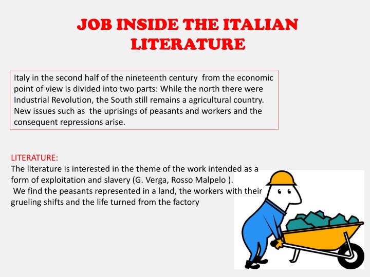 job inside the italian literature n.w