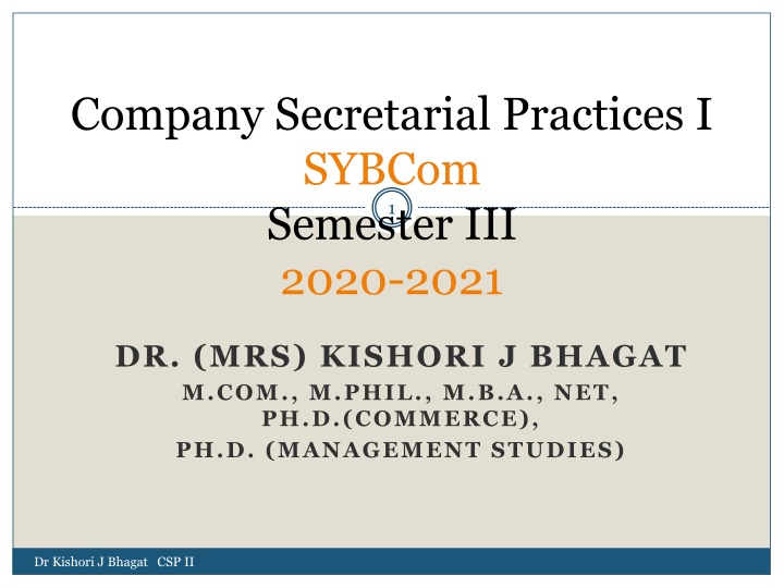 Company Secretarial Practices - SyBCom Semester III 2020-2021