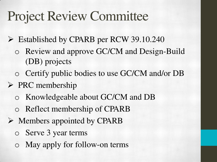 project review committee n.w