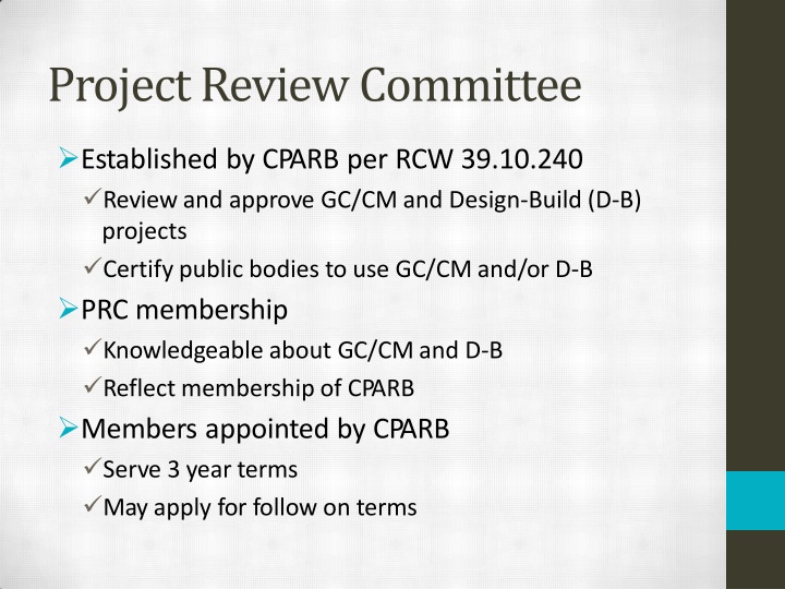 project review committee n.w
