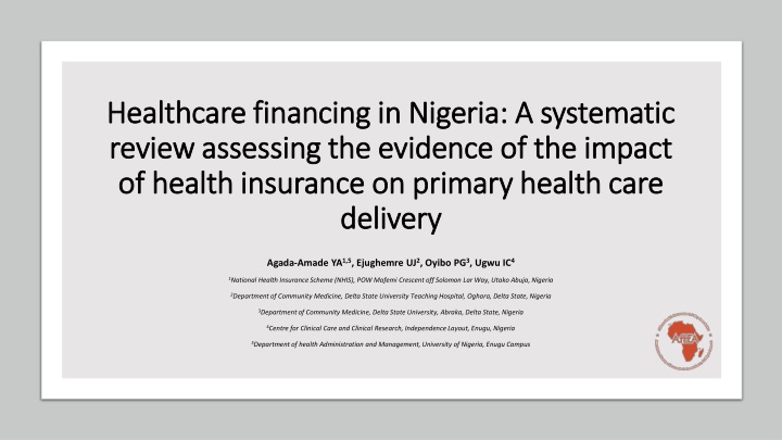 healthcare financing in nigeria a systematic n.w