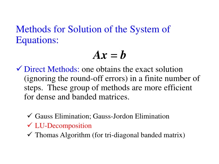 methods for solution of the system of equations n.w