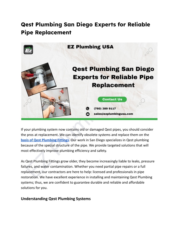 qest plumbing san diego experts for reliable pipe n.w