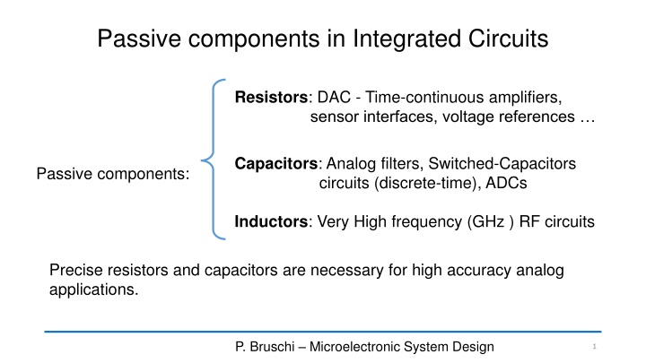 passive components in integrated circuits n.w